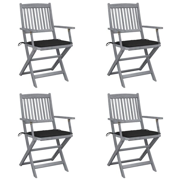vidaXL Chaises pliables d'extérieur lot de 4 et coussins Bois d'acacia