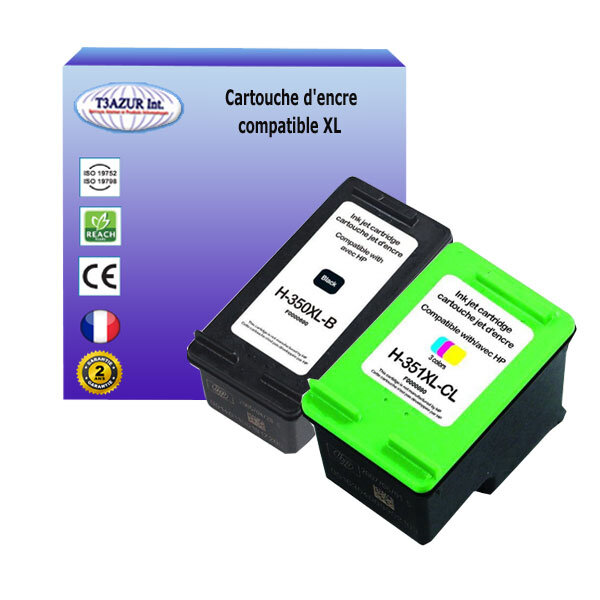 1+1 cartouches compatibles avec HP PhotoSmart C4524, C4580, C4583, C4585 remplace  HP 350XL, HP 351XL - (Noire+Couleur) -T3AZUR
