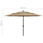 vidaXL Parasol à 3 niveaux avec mât en aluminium Taupe 3 5 m