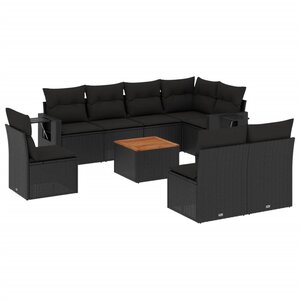 vidaXL Salon de jardin 9 Pièces avec coussins noir résine tressée