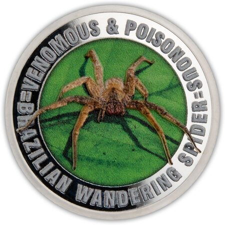 Pièce de monnaie en Argent 1 Dollar g 15.57 (1/2 oz) Millésime 2022 Venomous and Poisonous BRAZILIAN WANDERING SPIDER