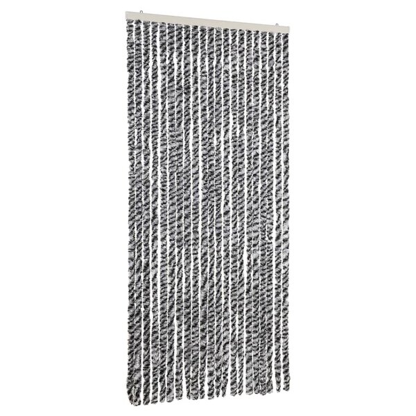 vidaXL Rideau anti-mouches gris et noir et blanc 90x200 cm chenille