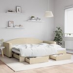 vidaXL Lit de jour avec gigogne et tiroirs crème 90x200 cm tissu