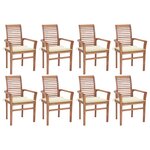 vidaXL Chaises à dîner 8 Pièces avec coussins crème Bois de teck solide