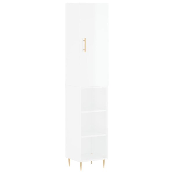 vidaXL Buffet haut Blanc brillant 34 5x34x180 cm Bois d'ingénierie