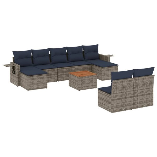 vidaXL Salon de jardin avec coussins 10 Pièces gris résine tressée