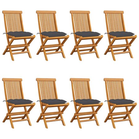 vidaXL Chaises de jardin avec coussins anthracite lot de 8 Teck massif