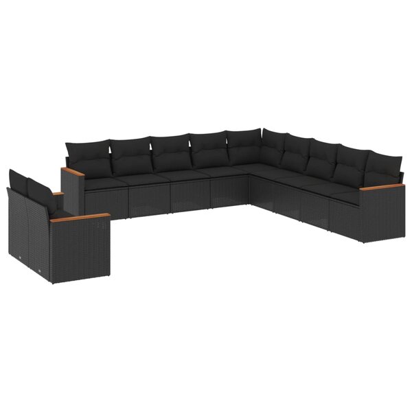 vidaXL Salon de jardin 11 Pièces avec coussins noir résine tressée
