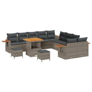 Ensemble de canapé de jardin vidaXL 13 pièces avec coussins gris poly rattan acacia