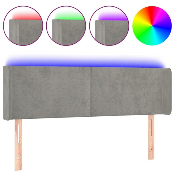 vidaXL Tête de lit à LED Gris clair 147x16x78/88 cm Velours