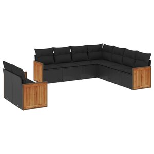 vidaXL Salon de jardin 9 Pièces avec coussins noir résine tressée