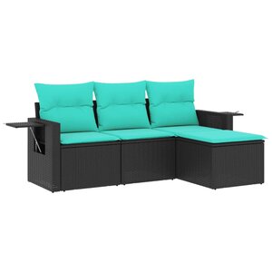 vidaXL Salon de jardin 4 Pièces avec coussins noir résine tressée