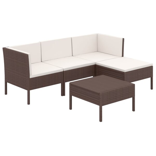 vidaXL Salon de jardin 5 Pièces avec coussins résine tressée marron