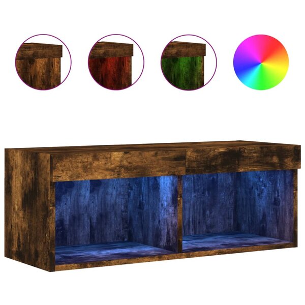 vidaXL Meuble TV avec lumières LED chêne fumé 80x30x30 cm