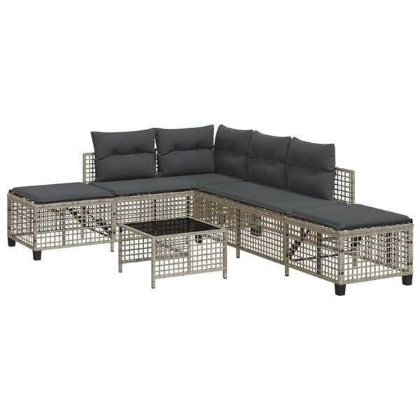 vidaXL Salon de jardin d'angle avec coussins 3 Pièces gris clair rotin