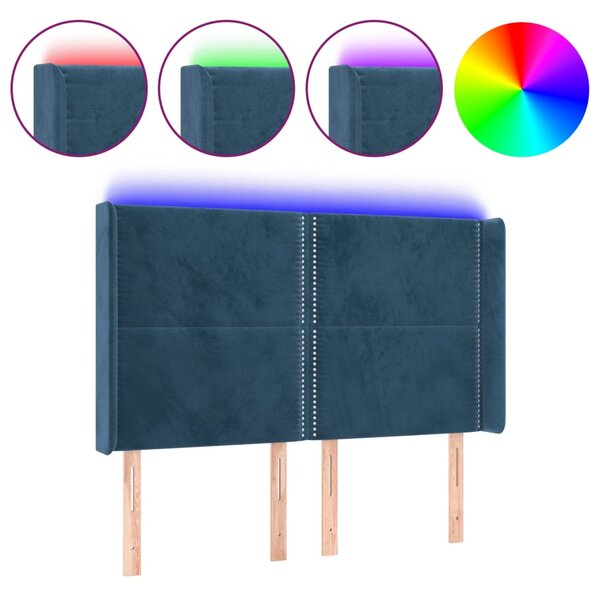 vidaXL Tête de lit à LED Bleu foncé 147x16x118/128 cm Velours