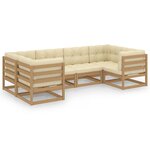 vidaXL Salon de jardin 6 Pièces avec coussins Marron miel Bois de pin