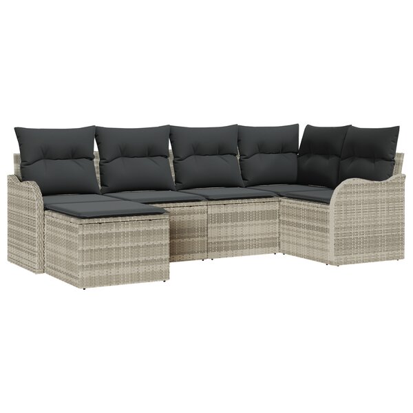 Ensemble de canapé de jardin vidaXL 6 pièces avec coussins en rotin poly gris clair