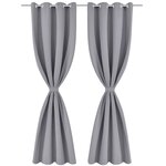 2 Pièces Rideau Blackout Occultant Gris avec Œillets en métal 135x245cm