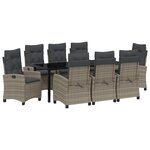 vidaXL Ensemble de meubles de jardin 9 pièces avec coussins Gris Poly Rattan