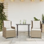 vidaXL Ensemble à manger de jardin et coussins 3 Pièces Beige poly rotin