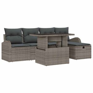 vidaXL Ensemble de canapé de jardin avec coussin 6 Pièces Gris Poly rotin