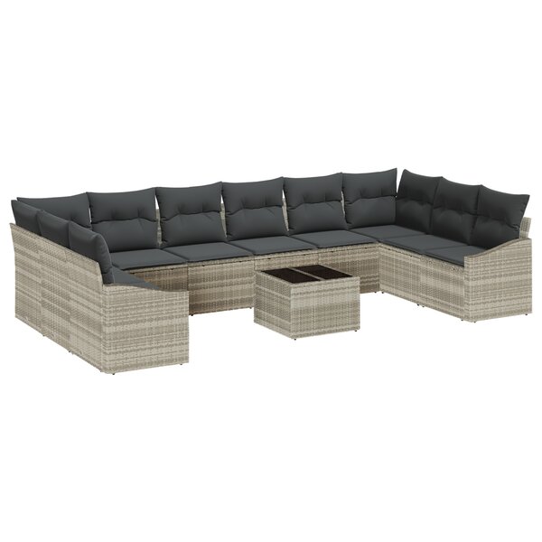 vidaXL Ensemble de salle à manger de jardin de 11 pièces avec coussins en gris poly rotin
