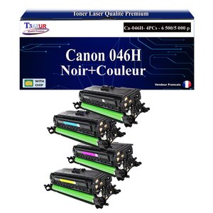 T3AZUR - Lot de 4 Toners compatibles avec Canon 046H pour Canon LBP-653Cdw LBP-654Cx (Noir+Couleur)