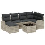 Ensemble de Canapé de Jardin 7 Pièces avec Coussins Gris Rattan Poly