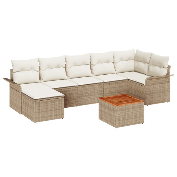vidaXL Ensemble de canapé jardin 8 pièces avec coussins Beige Poly Rattan Acacia