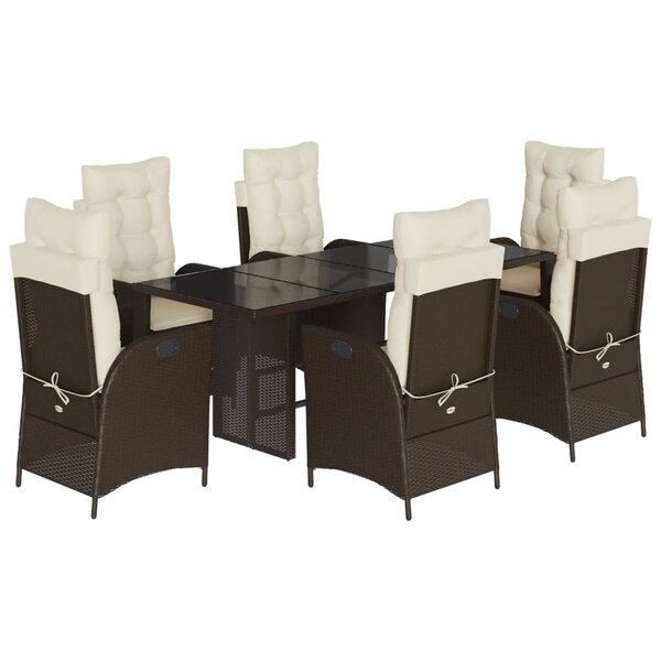 vidaXL Ensemble à manger de jardin et coussins 7 Pièces marron rotin