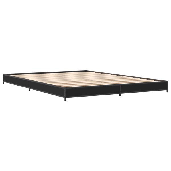 vidaXL Cadre de lit noir 135x190 cm bois d'ingénierie et métal