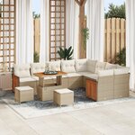 Ensemble de canapés de jardin de 12 pièces avec coussins Beige Poly Rotin Acacia