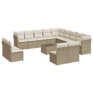 vidaXL Salon de jardin avec coussins 14 Pièces beige résine tressée