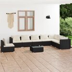 vidaXL Salon de jardin 9 Pièces avec coussins Résine tressée Noir