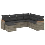 vidaXL Salon de jardin avec coussins 7 Pièces gris résine tressée