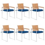 vidaXL Chaises de jardin 6 Pièces avec coussins Bois de teck massif