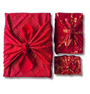 Emballage Réutilisable Furoshiki Pack Famille 3-en-1 Coton : Amour Rouge Coquelicot