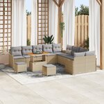 Ensemble de Canapé de Jardin 13 pièces avec Coussins Beige Poly Rattan