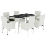 vidaXL Ensemble à manger de jardin et coussins 7 Pièces blanc rotin verre