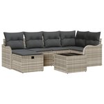 Ensemble de canapés de jardin de 7 pièces avec coussins gris clair poly rotin