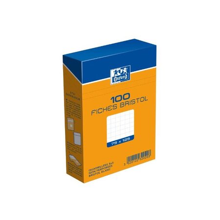 Étui 100 fiches bristol 210 g 75 x 125 mm Blanc 5 x 5 OXFORD