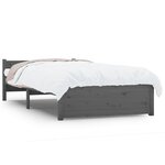 vidaXL Cadre de lit Gris Bois massif 75x190 cm Petit simple
