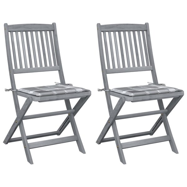 vidaXL Chaises pliables d'extérieur 2 Pièces avec coussins Bois d'acacia