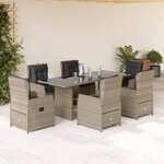vidaXL Ensemble à manger de jardin et coussins 7 Pièces gris clair rotin