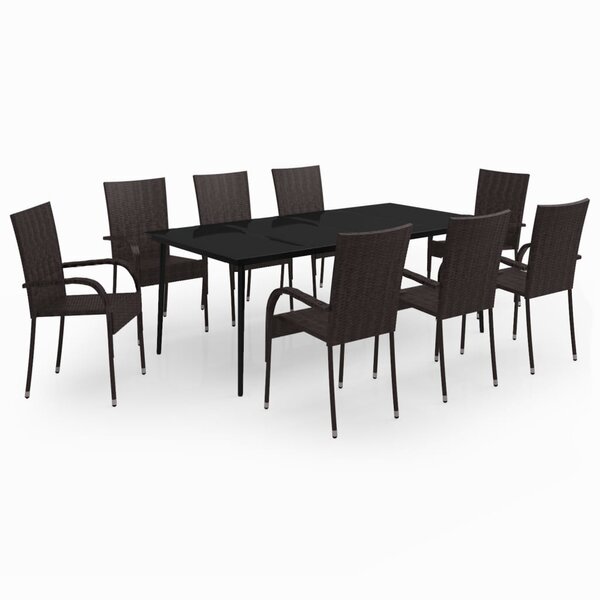 vidaXL Ensemble à manger de jardin 9 Pièces Marron et noir
