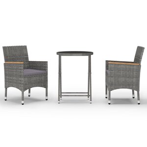 vidaXL Ensemble de bistro 3 Pièces Résine tressée et verre trempé Gris