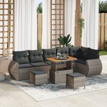 vidaXL Ensemble de Canapé de Jardin 9 Pièces avec Coussins Gris Poly Rattan Acacia