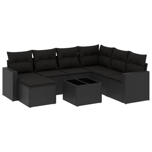 vidaXL Salon de jardin 8 Pièces avec coussins noir résine tressée