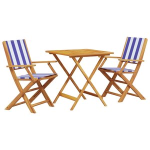 vidaXL Ensemble de bistro 3 Pièces bleu et blanc tissu et bois massif